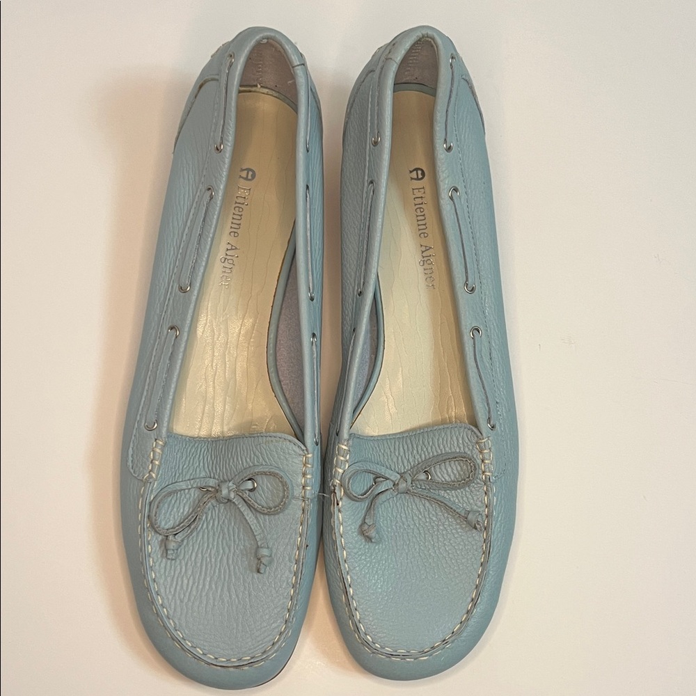 Etienne Aigner Light Blue Leather Moccasins
